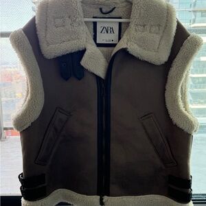 Zara Tan and Cream Shearling Vest